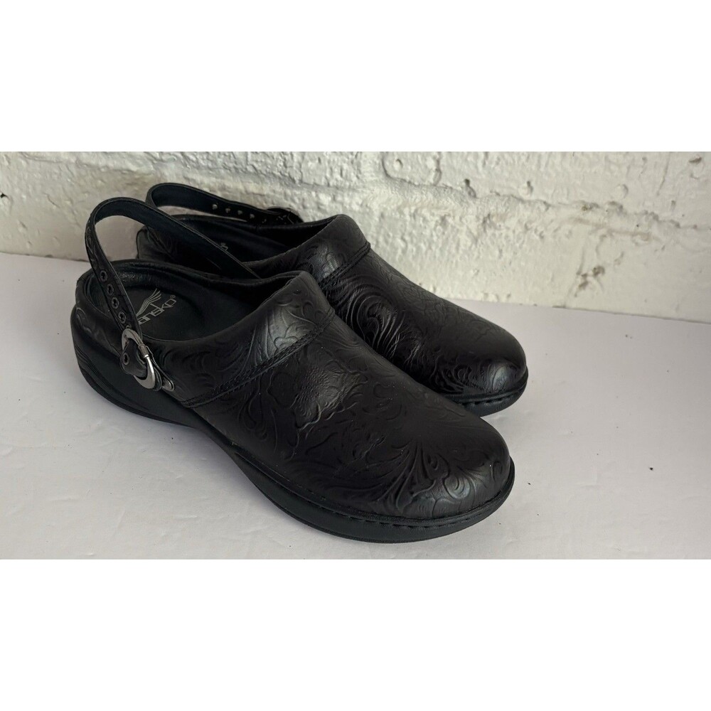 Dansko Clogs Size 7 Black Sling Back Allison Slip Resistant Mules Shoes US 37 EU